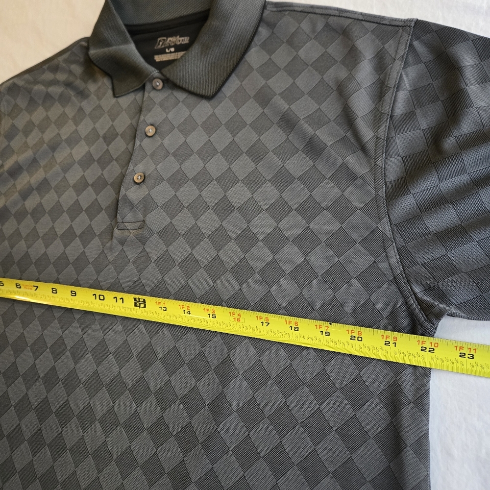 PGA Tour Charcoal Black Checker Diamond Print Golf Polo - Picture 4 of 7